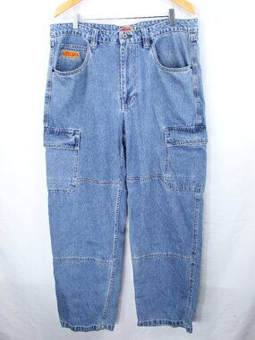 Empyre Relaxed Fit Double Knee Cargo Med. Wash Blue Jeans SZ 36 Skate Y2K Street